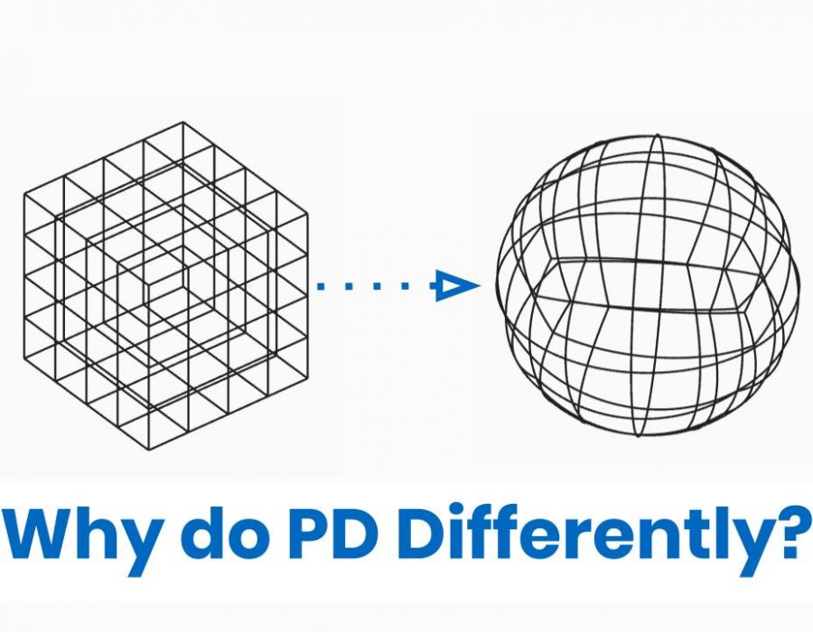 Image of cube transforming to sphere with text: Why do PD Differently?
